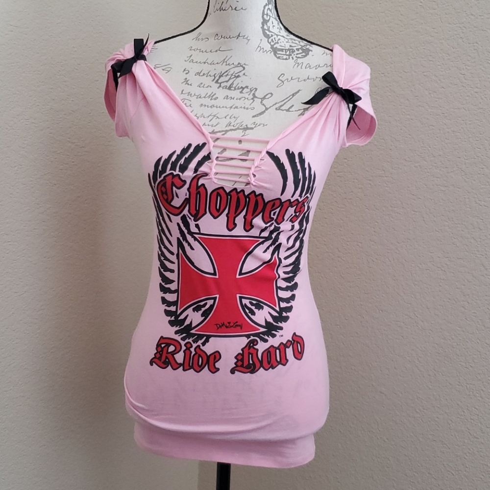 Pink retro Chopper slashed graphic top